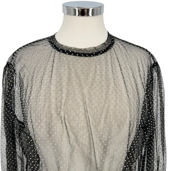 Zara Sheer Black Polka Dot Long Sleeve Blouse Size Medium - Picture 2 of 9